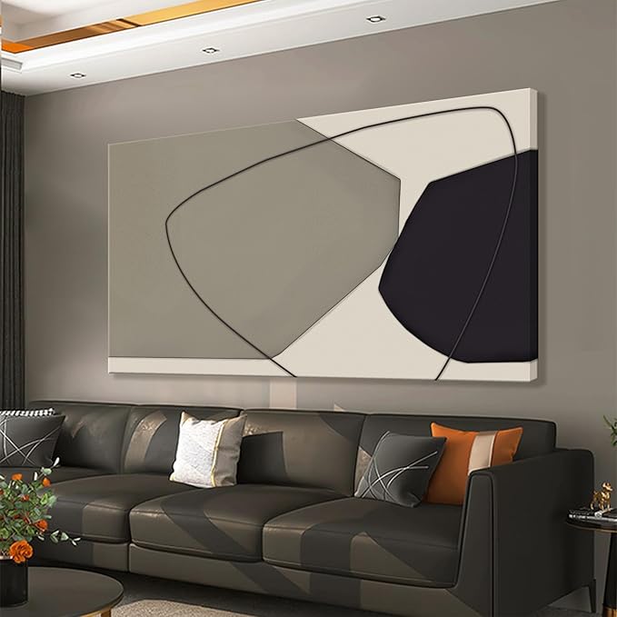 Abstract Wall Art Decor Canvas Art Wall Decor Minimalist Wall Art Geometric Color Block Canvas Artwork Paintings Black And Grey White Wall Art Modern Bedroom Art Office Home Decor Wall 20"X 40"