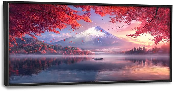 Mount fuji Wall Art Japanese Nature Large Wall Decor Mountain Lake Painting Asian Landscape Big Pictures Scenic Canvas Prints Framed Artwork Home Decorations for Bedroom Living Room office 60"x30"