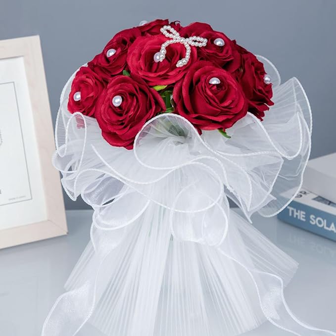 Ochine Bride & Bridesmaid Bouquets - Silk Hand Holding Flower Bouquet for Wedding, Bridesmaid, Valentines Day Decor