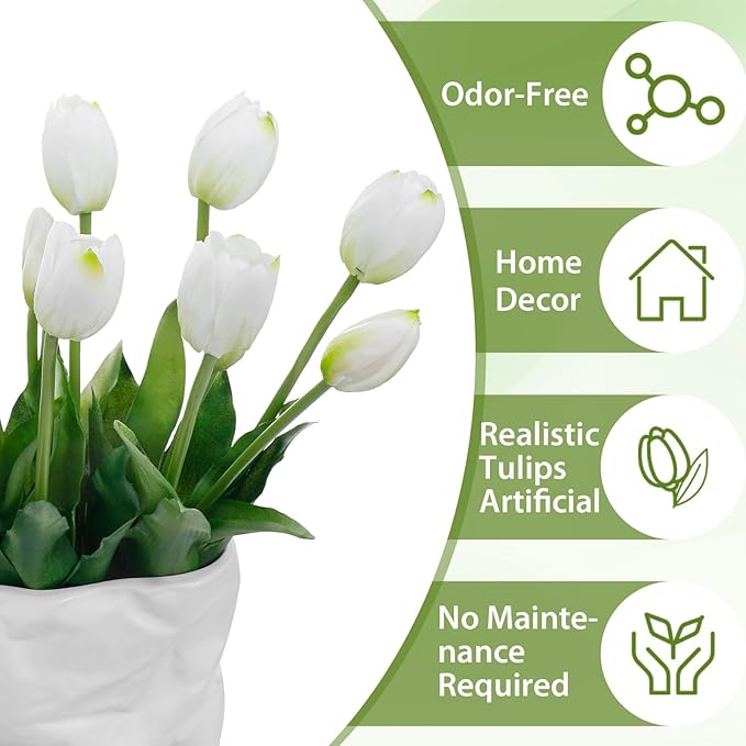 15 Pcs Coffee Artificial Flowers Tulips Real Touch Latex Plastic Soft Faux Bouquets for Party, Wedding, Home, Room, Garden Decor