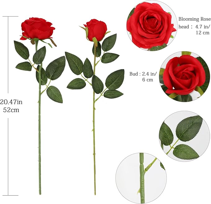 Tifuly Red Roses Artificial Flowers - 12 pcs Realistic Long Stem Fake Roses Mashup Style Silk Flowers for Valentine's Day DIY Bouquets Wedding Centerpieces Arrangements Home Party Decor