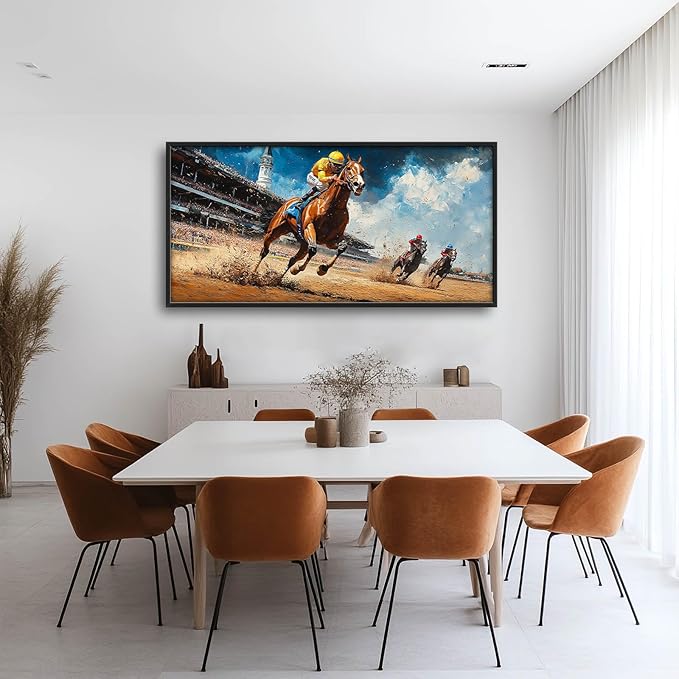 Werstern Cowboy Large Wall Art Horse Race Running Pictures Wall Decor Arena Canvas Animal Print Painting Modern Artwork Home Decoration for Living Room Bathroom Bedroom Office Framed 60"x30"