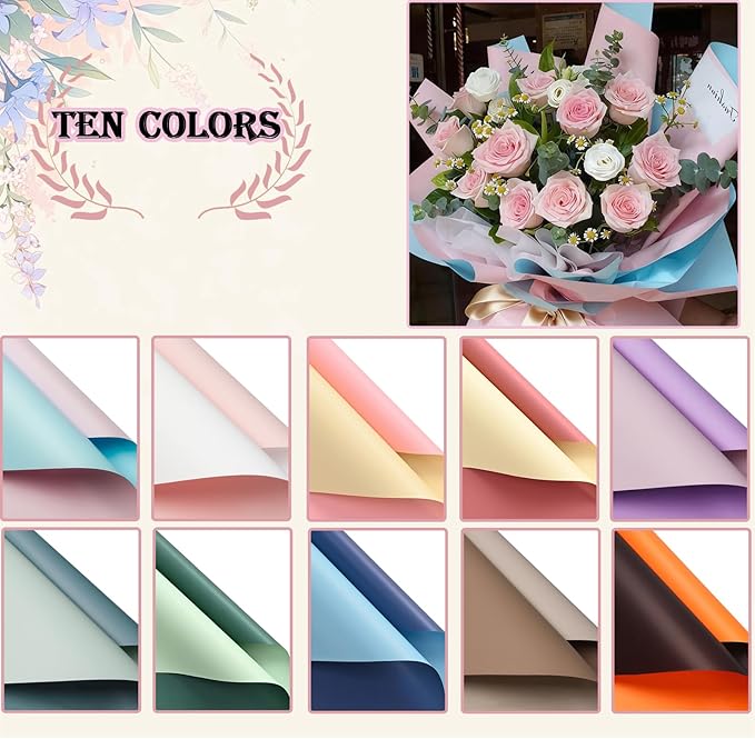 DNSGOOR 548Pcs Flower Wrapping Paper Kit with 200Sheets Double Sided Color Waterproof Bouquet Wrapping Paper Decor Crowns 3D Butterfly Bouquet Pins Ribbons for Valentines Graduation Birthday Party