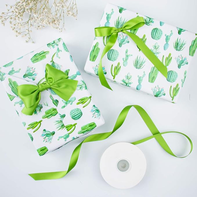 WRAPAHOLIC Jumbo Cactus Wrapping Paper Roll - 30 Inch x 33 Feet - Greeny Wrapping Paper for Kids Girls Women Birthday, Wedding, Baby Shower, Bridal Shower
