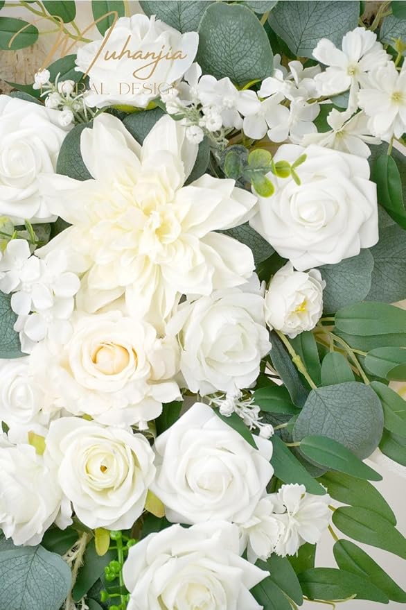 Artificial Arch Flowers Kit(Pack of 4),2Pcs Artificial Flower Arch Decor, 2Pcs Drapes, Ceremony and Reception Background Rose Decoration, White Champagne Floral Party and Outdoor Decor