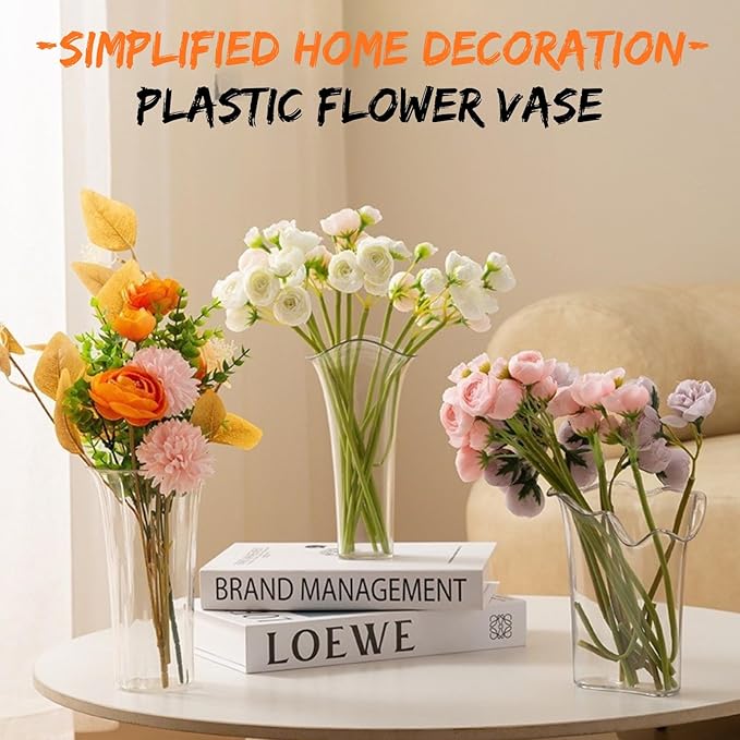 Clear Acrylic Trumpet Vase, Elegant Transparent Decorative Centerpiece for Flowers, Non-Breakable Lightweight Plastic Bouquet Vase for Dining Table, Wedding, Office, and Home Decor