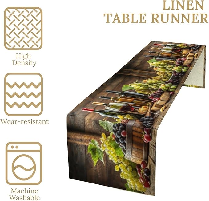 Red Wine Themed Vintage Table Runner, Kitchen Dining Table Farmhouse Decoration for Home Party Decor 13x108 in