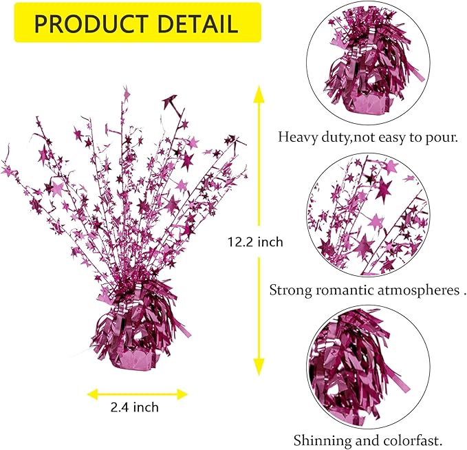 ALISSAR 4-Pack Glitter Pink Star Centerpieces-Table Decorations for Home Decor Birthday Wedding Anniversary Decor (Pink)