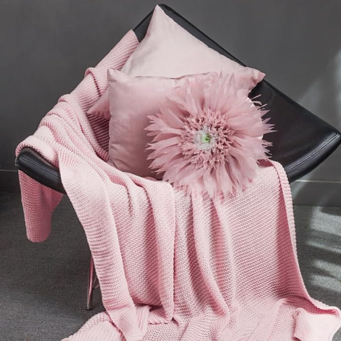 Hand Crafted 3D Flower Round Velvet Throw Pillow Cover Pink Decorative Floral Accent Pillowcase Cute Elegant Cushion with Insert for Bed Couch Car Farmhouse Home Decor Gift 12Inch Rose Gold