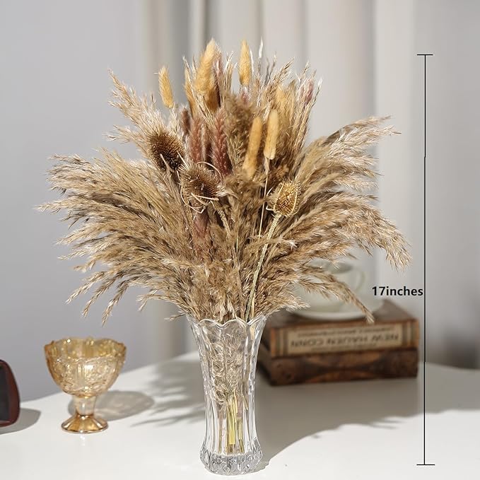 Dried Flowers Bouquet,Pampas Grass for Boho Decor,Rustic Farmhouse Flower for Bohemian Home,Bedroom,Living Room,Wedding Table Centerpieces(Bouquet C)