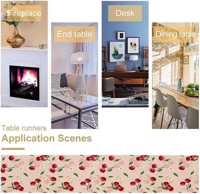 Cherry Table Runner,Spring Summer Fruit Tropical Birthday Party Decorations Dining Room Home Kitchen Table Decor 13 x 108In