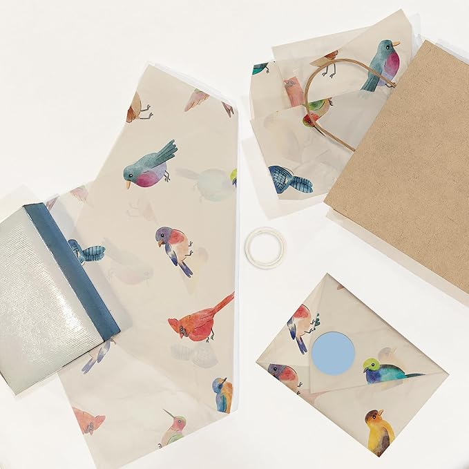 Pro Supply Global Birds Printed Tissue Paper for Gift Bags or Boxes and Wrapping - Bulk Decorative Art Tissue Paper for Packaging and Gifting | 24 Sheets 20" x 30"