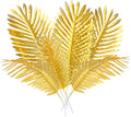 CCINEE 12 PCS Golden Artificial Palm Leaves, Assorted Sizes Faux Large Palm Fronds Fake Tropical Plant Simulation Safari Leaves with Stems for Home Hawaiian Luau Party Jungle Beach Theme Party