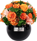 JoyFlower Preserved Flowers Vase Glass Decor, Eternal Flower Vases for Centerpieces, Orange Forever Flower Decoration for Party Home Wedding Table Living Room Bedroom, Preserved Roses Glass Vase Decor