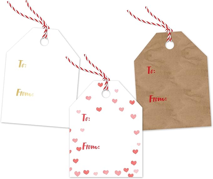 Pro Supply Global 24 Count of 2.5 Inch x 3 Inch Pre Strung Valentine's Day Fading Hearts Gift Tag Assorted Printed Designs on Large Cardstock Gift Hang Tags - Ideal to Use on Bags