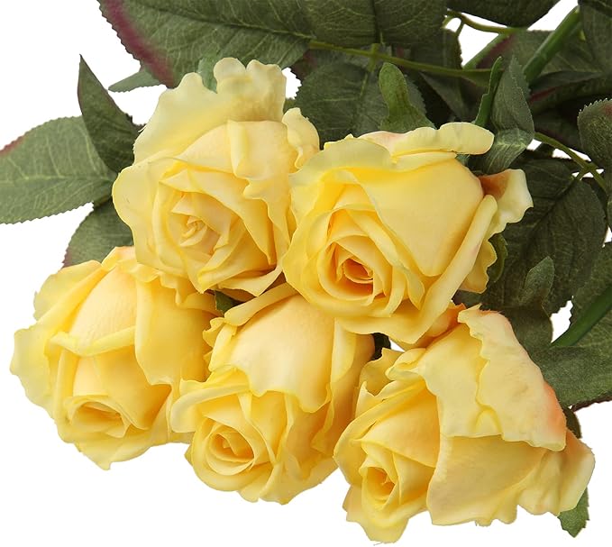 Artificial Realistic Roses Yellow Flowers 24" Real Touch Silk Roses Bouquet Long Stems Rose for Flower Arrangement Fake Roses Decor for Home Party Wedding Table Centerpieces Roses Realistic - 5 Pcs