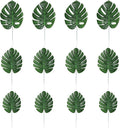 CCINEE 24PCS Green Artificial Palm Leaves, Faux Monstera Leaves Simulation Safari Leaves with Stems for Home Hawaiian Luau Party Jungle Beach Theme Party Decoration