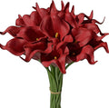 Mandy's PU Burgundy Calla Lily Artificial Flowers 20 Stems 13.5in Faux Realistic Centerpiece for Thanksgiving and Christmas Decorations DIY Bridal Bouquet Home Décor