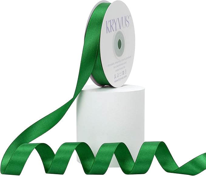 Green Satin Ribbon, Double Faced 5/8 Inch X 25 Yards Green Ribbon, Premium Satin Ribbon for Gift Wrapping, Crafts, Hair Bow Making, Sewing, Flower Bouquet, Wedding Party Decor