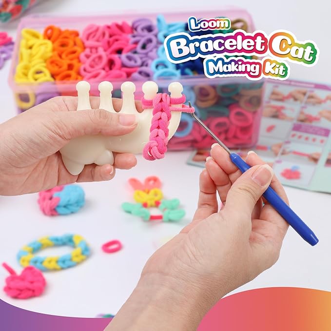 DDAI Bracelet Making Kit for Girls Ages 6-12 – Arts and Crafts for Kids Weaving Loom Bracelets Kits -1000+ Colorful Elastic Cloth Loom Bands – Great Birthday Gift for Girls Boys 7 8-12 Years Old