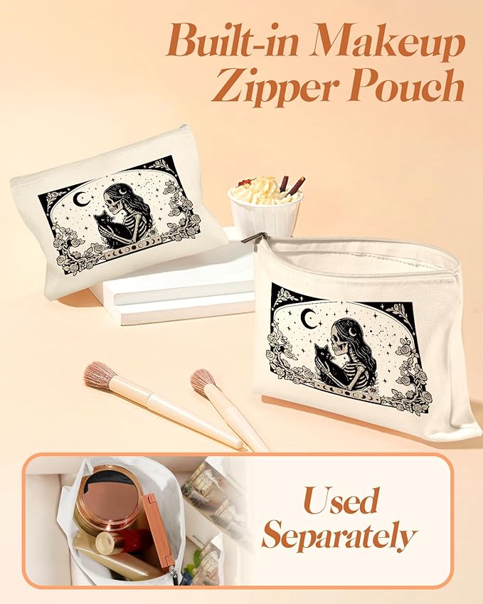 2 Pack Canvas Tote Bag - with Makeup Pouch Aesthetic Cute Women Reusable Canvas Bag for Shopping, Work, Travel