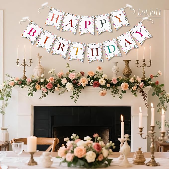 Letjolt Wildflower Happy Birthday Banner Girls Flower Birthday Flag Floral Theme Party Signs Baby Shower Decorations Supplies for Women 13 pcs