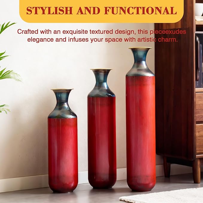 Floor Vases, Tall Home Decor Metal Vase Set of 3 Large Glazed Decorative Vases for Wedding Decor, Elegant Modern Flower Holder for Living Room, Entryway, Hallway, Dining Room
