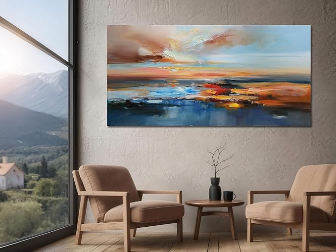 Brushart Abstract Wall Art Large Landscape Canvas Picture, Painting Wall Decor Living Room Textured Artwork for Walls Bedroom Home Office, 48"x24"