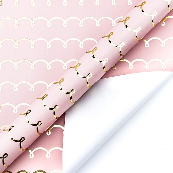WRAPAHOLIC Jumbo Pink Wedding Wrapping Paper - 30 Inch x 33 Feet - Foil Girls Birthday Wrapping Paper for Birthday, Wedding, Baby Shower, Bridal Shower