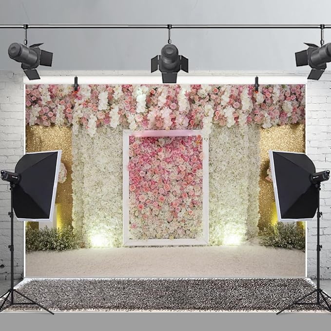 10x8ft Mothers Day Backdrop for Photography Pink White Flower Wall Background Spring Floral Wedding Banner for Valentines Day Bridal Shower Birthday Newborn Womens Day Tea Party Decoration