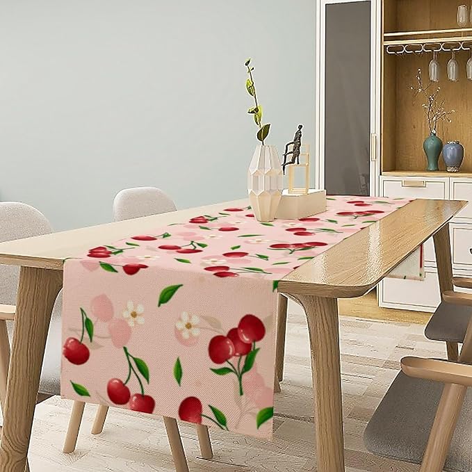Cherry Table Runner,Spring Summer Fruit Tropical Birthday Party Decorations Dining Room Home Kitchen Table Decor 13 x 70In