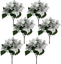 6 Pack Slive Christmas Artificial Poinsettia Flowers Faux Poinsettia Bush Bouquets Silk Poinsettia Christmas Tree Ornaments Poinsettia Flower Arrangement for Home Decor