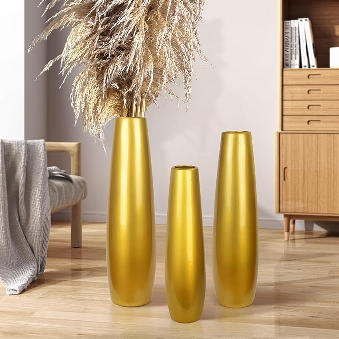 Gold Ceramic Tall Floor Vase,28 Inch Large Modern Flower Vases for Home Décor,Wicker Big Floor Vases Decorations for Farmhouse, Living Room,Bedroom,Standing Plastic Vase Decorative Tall