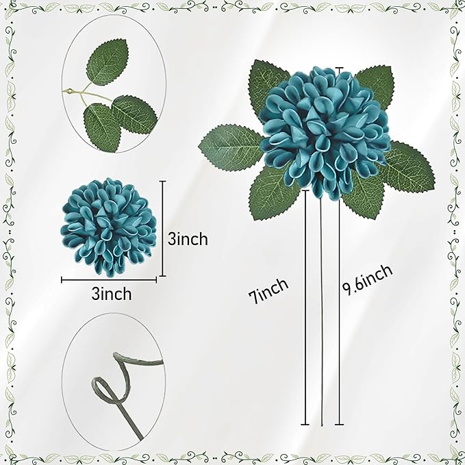 Artificial Flowers, 100pcs Rose for DIY Wedding Bouquets Centerpieces Arrangements, Dark Teal Dahlia Flowers with Stem Bridal Shower Party Home Decorations