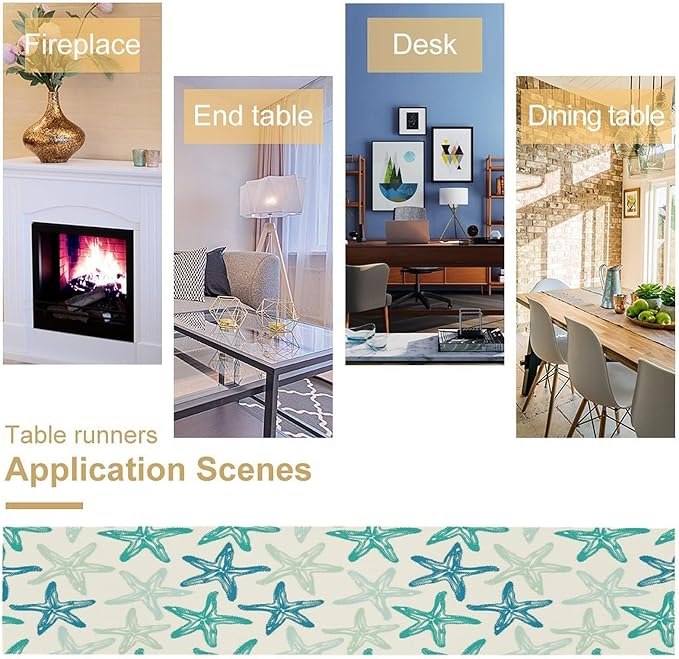 Starfish Plaid Table Flag Green Plaid and Marine Life Starfish Kitchen Table Flag Suitable for Birthday Party Restaurant Decoration Outdoor Picnic 13 * 120 Inch