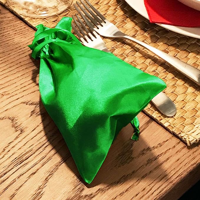 3" x 4" Green Satin Gift Bags, Jewelry Bags, Wedding Favor Silky Drawstring Bags Baby Shower Christmas Gift Bags 50 per Pack