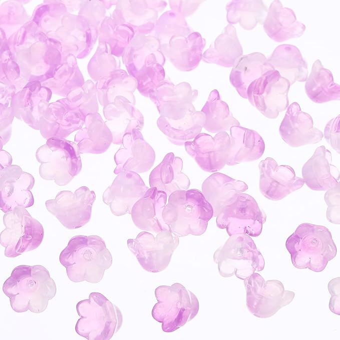 PATIKIL Glass Trumpet Flower Beads, 200 Pcs Gradient Flower Bead Charm for Jewelry Making DIY Craft, Bracelets, Earrings, Necklaces Decorations, Light Purple