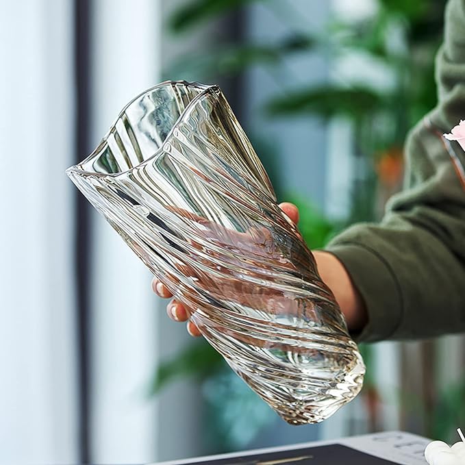 9.4" High Colorful Glass Vase,Elegant Spiral Decorative Centerpiece for Home, Office,Wedding, Stylish Glass Flower Vase