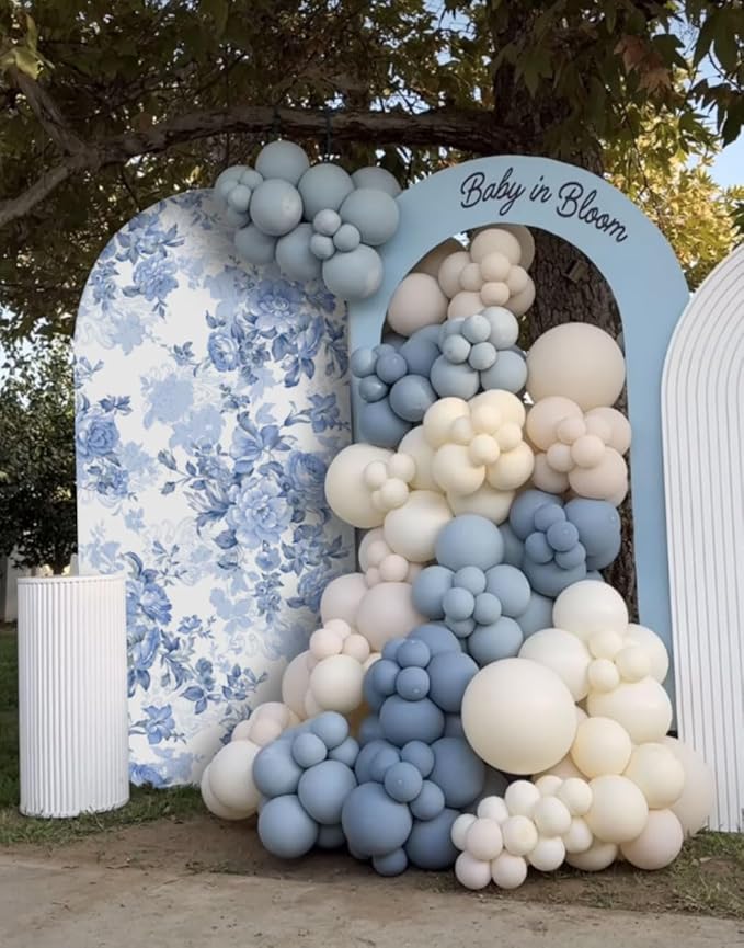 Arch Backdrop Cover Baby in Bloom Baby Shower Arch Stand Spandex Fabric Cover Blue Flowers Floral Pink Bows Girls Birthday Party Baptism Decorations (3.3X6.5ft,G-3854)
