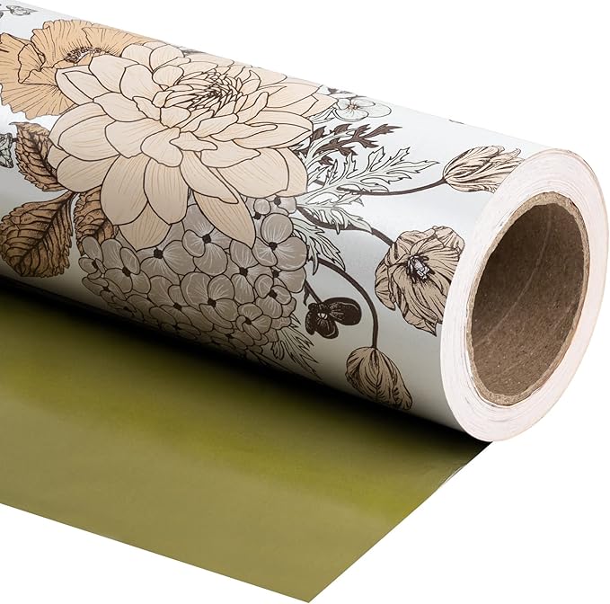 WRAPAHOLIC Jumbo Reversible Floral Wrapping Paper - 24 Inch X 100 Feet Jumbo Roll Pearlized Vintage Floral Design, Perfect for Wedding, Birthday, Mother's Day