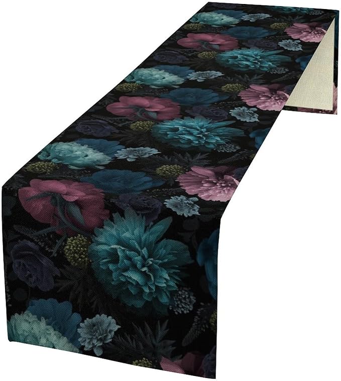 Gothic Flowers Table Runner,Vintage Garden Floral Prints Table Runner for Home Kitchen Table Dining Indoor Outdoor Party Decor 13x70 Inch