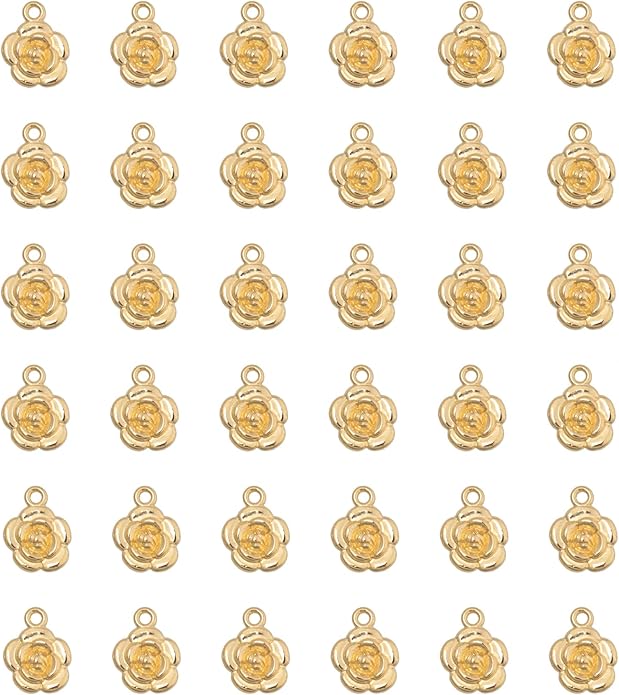 30 Pcs Rose Charms Vintage 1.6 X 1.2 X 0.4 CM Chic Flower Pendants for DIY Jewelry Making Kits Necklace Bracelets Earring Keychain Accessories