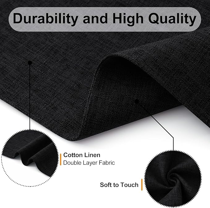 Homaxy Cloths Placemats for Dining Table Set of 6, Heat Resistant Washable Cotton Linen Blend Table Mats, Easy to Clean Place Mats for Indoor Outdoor Party Kitchen Decoration, 13" x 19", Black