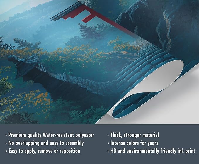 KIREUPA Japanese Torii Gate Wall Mural, Sunrise Mountain Landscape 3d Wall Murals, Zen Nature Art Wallpaper Mural, for Living Room Bedroom Large Wallpaper Indoor Decor 177.16" W x120 H