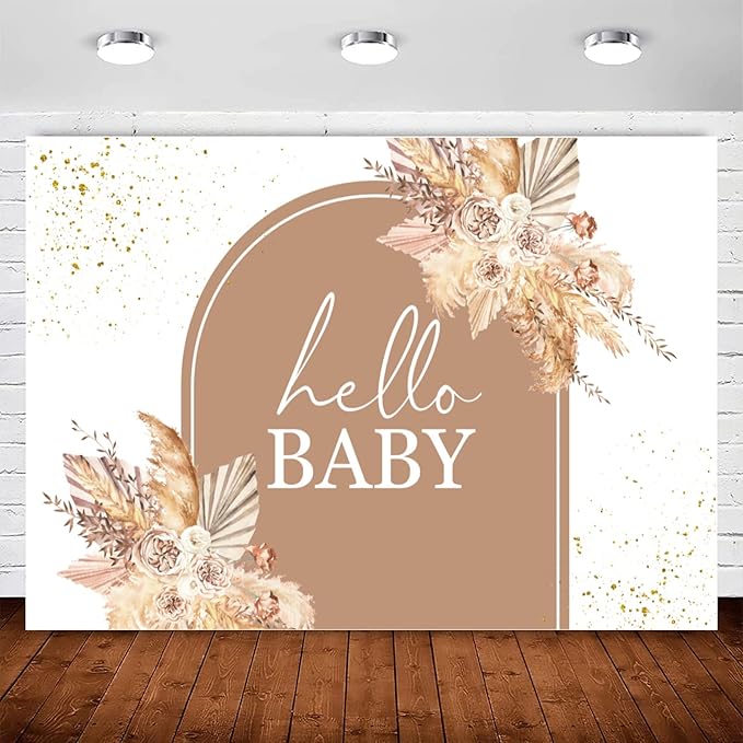 InMemory Boho Baby Shower Backdrop Decorations for Girl Pampas Floral Arch Hello Oh Baby Backdrops Banner Sign Photography Background for Girls Bohemian Baby Shower Party Decor Photo Booth Props 6x4ft