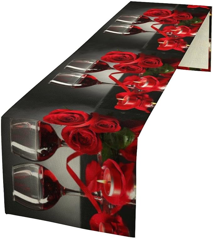Retro Rose Red Wine Grape Print Table Runner,Table Dresser Runner, Kitchen Dining Table Runners for Indoor Outdoor Holiday Decor 13x60 Inch