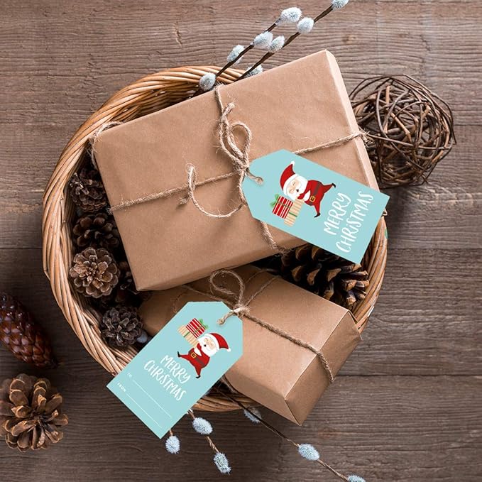 Andaz Press Christmas Holiday Season Classic Gift Tags, Merry Christmas to from Classic Favor Tags, Santa Claus Carrying Christmas Presents Design, for Holiday Events, Parties, and Favors, 60-Pack