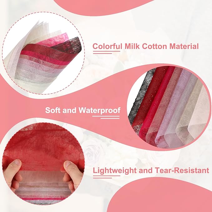 YELARXI Flower Wrapping Paper, Cotton Wrapping Flower Paper, Non-Woven Waterproof Floral Bouquet Wraps - Fitting for (Florist Supplies/Gift) 22 x 22 Inch & 40 Pack & Lotus Pink