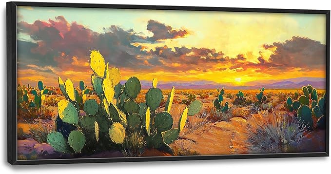 Western Cactus Large Wall Art Southwest Desert Sunset Pictures Wall Decor Arizona Landscape Canvas Painting Prints Framed Modern Artwork Home Decorations for Bedroom Living Room Office 60"x30"