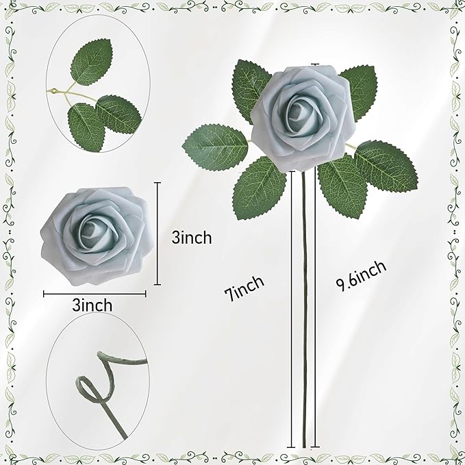 Artificial Flowers, 25pcs Light Blue Flowers Real Looking Artificial Rose for DIY Wedding Bouquets Centerpieces Arrangements, Blue Foam Flowers with Stem for Bridal Shower Party Home Decor